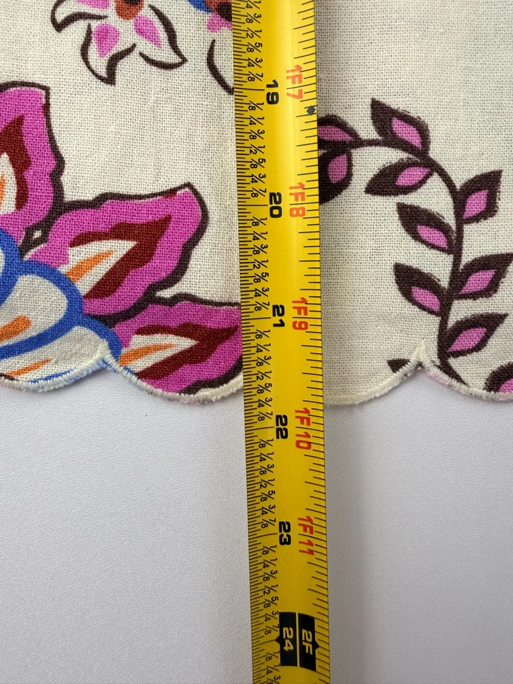 Ellen Tracy Mixed Botanical Floral Linen Blend Scalloped Boxy Top Large coastal - Picture 5 of 8